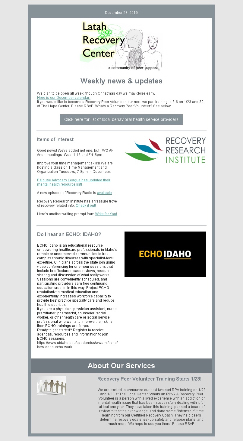 Weekly Newsletter 122319