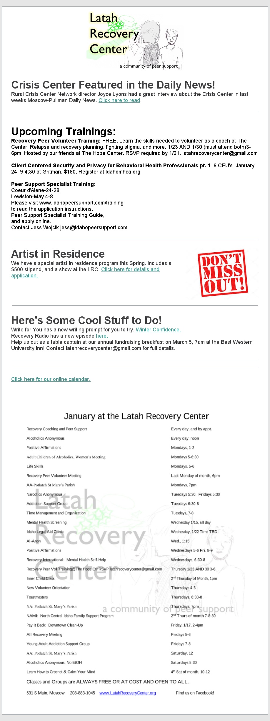 This Week at the Latah Recovery Center 1272020